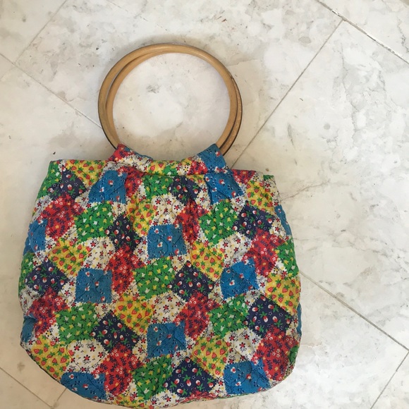 Vintage 1960s Quilted Purse with Bamboo Handles. - Picture 1 of 5